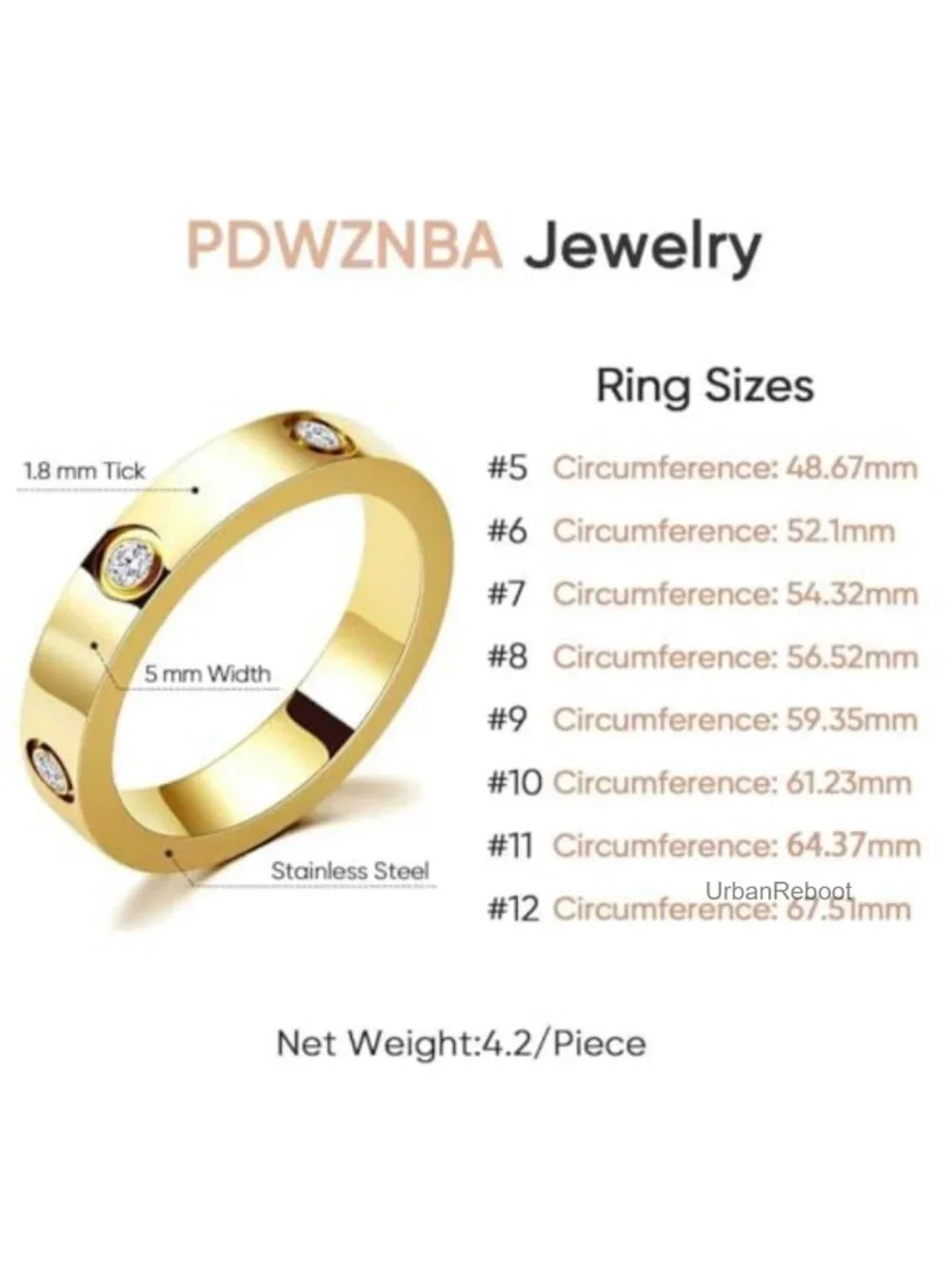 18K Gold Plated Stainless Steel Love Ring Promise Ring Wedding Band for Women
